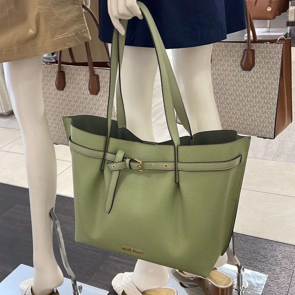 MICHAEL KORS Emilia Large Pebbled Leather Tote Bag Light Sage COLOR - Picture 6 of 16